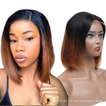 SPARK 1B/30 Ombre Color Lace Front Wigs Human Hair for Women Short Bob 4x4 Lace Closure Straight Brazilian Remy Hair Wigs With
